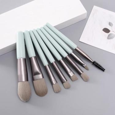 Imagem de Conjunto de 8 pincéis de maquiagem com sacos de PE para base de sombra, blush, corretivo, ferramenta de maquiagem (cinza verde)