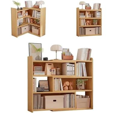 Imagem de YGHZYG Estante expansível de 4 camadas com largura ajustável, estante de MDF para cantos ou espaços pequenos, organizador de armazenamento para sala de estar, quarto ou escritório em casa, carvalho