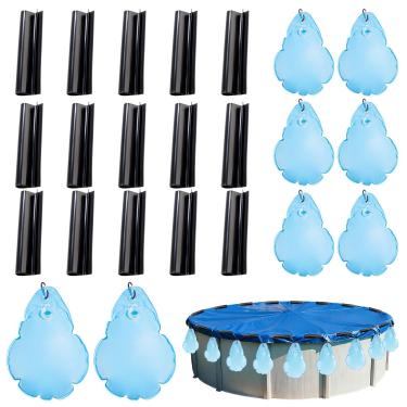 Imagem de Pacote com 23 pesos e clipes de cobertura de piscina de inverno kits de fechamento de piscina de proteção dupla capas de natação de inverno sacos de pendurar com ganchos PVC sacos de água de natação