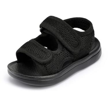Imagem de GUAGUA PRINCE Sandálias infantis de verão para meninas e meninos, bico aberto de malha, sola antiderrapante e alças ajustáveis, sapatos de caminhada para bebês de 1 a 6 anos, Preto, 10.5-11 Little Kid