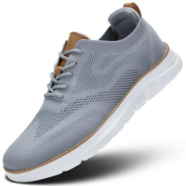 Imagem de Sapato Oxford masculino casual, moderno, malha, trabalho, negócios, caminhada, confortável, leve, sola macia, Cinza, 36 BR