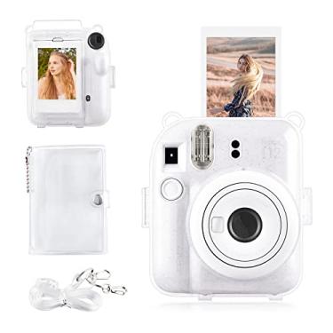 Imagem de Rieibi Capa transparente compatível com Fuji Instax Mini 12 - bolsa com glitter para câmera instantânea Fujifilm Instax Mini 12 com bolso traseiro, alça e álbum de fotos - Glitter transparente