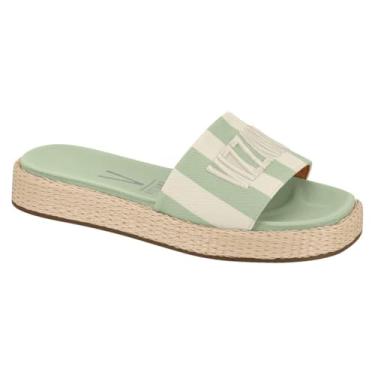 Imagem de Tamanco Slide Feminino Vizzano – Tecido Listrado, Flatform, Leve, Confortável e Uso no Dia a Dia (Branco Off/Verde, BR, Adulto, Numérico, 35)