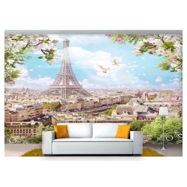 Imagem de Papel De Parede Paisagem Digital Flores Eiffel  Dah42 - Você Decora