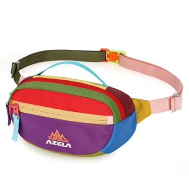 Imagem de Pochete retrô para mulheres, homens, caminhadas, 2 bolsos, bolsas de cinto com bloqueio de cor para festivais dos anos 80, 90, festa temática, corrida, viagem (roxa)