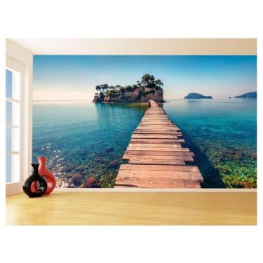 Imagem de Papel De Parede 3D Praia Mar Ponte Madeira Céu 3,5M Npr317 - Você Deco