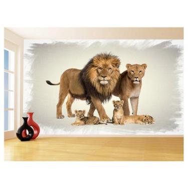 Imagem de Papel De Parede Animais Leão Família Filhotes 3,5M Anm538 - Você Decor