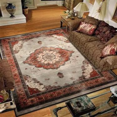 Imagem de Tapete para sala de estar com decoração retrô, fácil de limpar, ideal para sofá, escritório e mesas de centro (180 x 250 cm / BS9-sem fiapos-1)