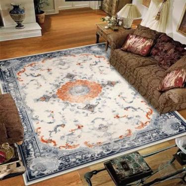Imagem de Tapete para sala de estar com decoração retrô, fácil de limpar, ideal para sofá, mesas de centro e escritório. Lavável e ideal para pisos (6,5 x 13,1 pés (200 x 400 cm/BS9-sem fiapos-7)).