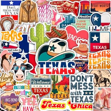 Imagem de 100 peças de adesivos e decalques Texas para garrafa de água, laptop - presentes do Texas, lembrancinhas de festa e enfeites - Austin e Houston adesivos à prova d'água - presente para mulheres e