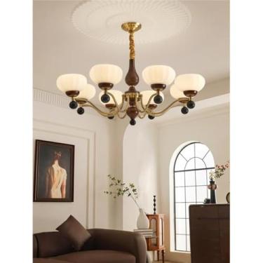 Imagem de Luminária pendente retrô francesa e americana - Madeira maciça com acabamento em nogueira, suave para os olhos | Ideal para quarto, sala de jantar (estilo vintage francês) e sala de estar (e