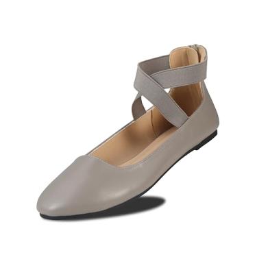 Imagem de EMMA NEW YORK Sapatilhas femininas confortáveis com alça, sapatilha bailarina com tiras elásticas no tornozelo para mulheres, sapatos renascentistas, sapatos de bailarina rasos, Cinza pu, 40