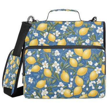 Imagem de Blueangle Fichário com zíper Yellow Lemons, bolsa de fichário de 3 anéis de 3 cm comporta 500 páginas, organizador de zíper com vários bolsos com alça ajustável e alça (275)