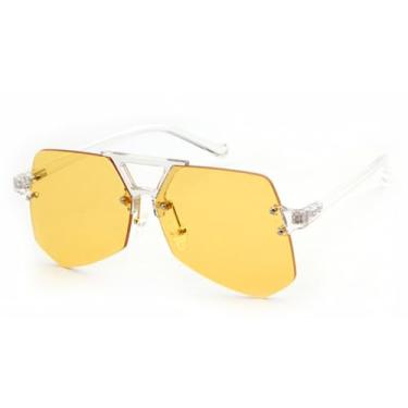 Imagem de HCHES Óculos de Sol Vintage Geométricos Sem Aro Masculino Luxo Retrô Feminino Lentes Transparentes (3)