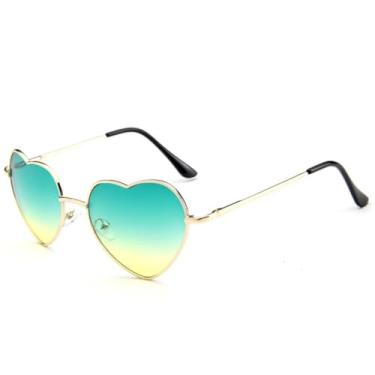 Imagem de JRLLFD Óculos de sol de metal em formato de coração, feminino, masculino, luxuoso, punk, proteção UV400 (dourado, verde, transparente)