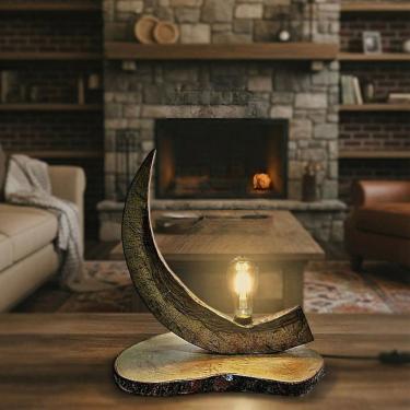 Imagem de Luminária Rústica Mesa-Madeira-Meia Lua E27 Bivolt 39x37cm