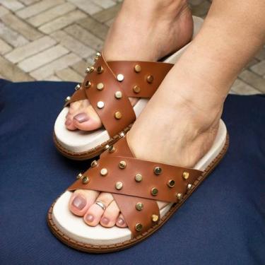 Imagem de Sandália Tamanco Feminina Flat Papete Fatflorm Plataforma Brilho Enfei