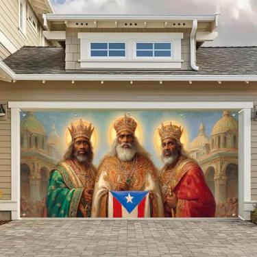 Imagem de HOMETITUTE 4 x 1,8 m Bandeira de porta de garagem três dias de reis celebração epifania poliéster grande decoração externa com três homens sábios bandeira porto-riquenha design para festas de fim de