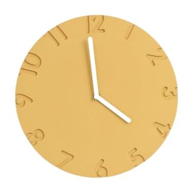 Imagem de Relógio de parede Relógio de parede redondo com design moderno e minimalista, funcionamento silencioso alimentado por bateria para decoração de casa(Light yellow)