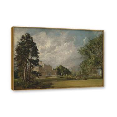 Imagem de Moldura de teca. Arte em tela romantismo estilo constável, (sem título 33), pintura de paisagem inglesa emoldurada, decoração de parede elegante para sala de estar escritório. 50 x 70 cm - 19,6 x 27,5