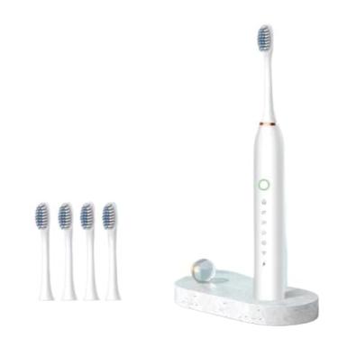 Imagem de Escova de dentes elétrica recarregável com cabeças de escova ultrassônicas substituíveis e inteligentes à prova d'água (Branco-YS7)