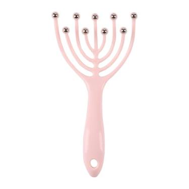 Imagem de Massageador de cabeça para couro cabeludo e pescoço – Rolo de bola de aço com 9 garras para alívio do estresse, ferramenta ergonômica de massagem de spa (rosa)