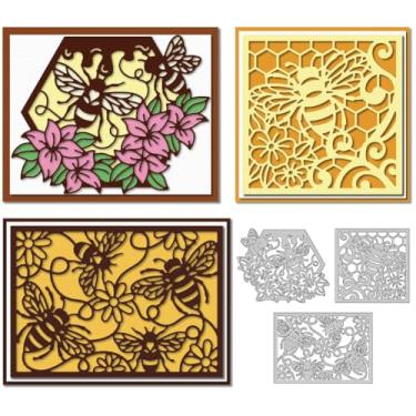 Imagem de DELORIGIN Moldura de abelha de metal para fazer cartões, moldes de corte de aço carbono, faça você mesmo, recortes de scrapbook, estêncil, modelo de gravação de papel para cartões comemorativos