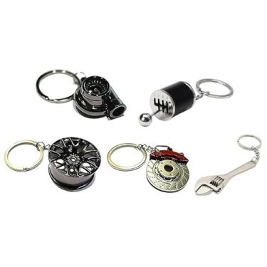 Imagem de Fenteer Conjunto de 5 chaveiros com peças automotivas, chaveiro multifuncional em aço inoxidável com mini ferramentas para chave de roda.