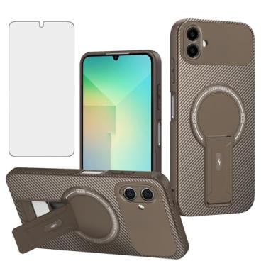 Imagem de Asuwish Capa de celular para Samsung Galaxy A06 5G Capa magnética de fibra de carbono com protetor de tela de vidro temperado e suporte protetora, fina, fina, acessórios Ao6 A 06 4G LTE mulheres