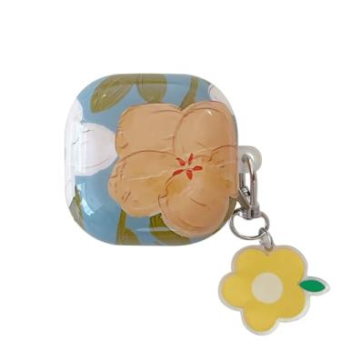 Imagem de QYFZXLV Capa para Galaxy Buds FE/2/2 Pro/Live, estampa floral à prova de choque, capa protetora com corrente para meninas e meninos (amarelo)