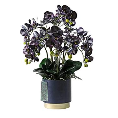 Imagem de Flores artificiais grandes orquídeas artificiais Phalaenopsis, plantas artificiais em vaso de ferro, seda para festa jardim mesa casa flores falsas