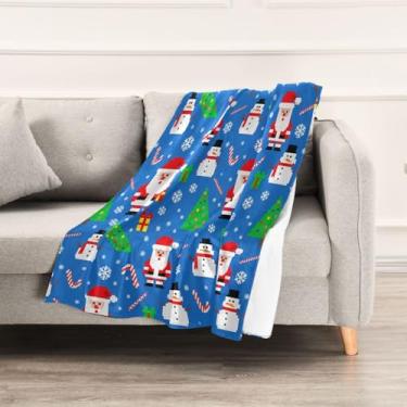 Imagem de Wassud Cobertores e mantas de Natal 152 x 228 cm, Papai Noel, bonecos de neve, cobertor para sofá, cadeira, decoração de casa