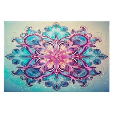 Imagem de Wassud Tapete de porta mandala colorido 61 x 89 cm, tapete de área lavável antiderrapante com suporte de borracha, tapete macio e macio para sala de estar, quarto, entrada, entrada