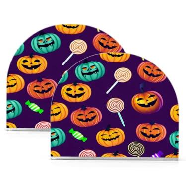 Imagem de Wassud Porta-guardanapos de acrílico colorido de abóbora de Halloween, dispensador de guardanapo de papel moderno em forma de U para mesa, cozinha, sala de jantar, bancada 2 peças (comporta 50-60