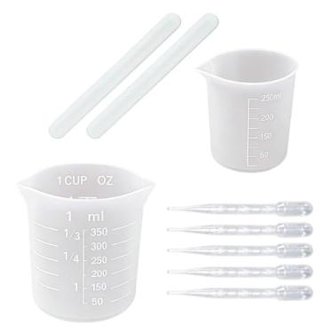 Imagem de Copos de silicone para derretimento de chocolate, utensílios para padeiros, 9 peças, copos medidores de silicone com 350 ml e 250 ml, capacidade de bastão de agitação reutilizáveis, suprimentos de