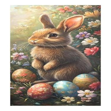 Imagem de Qilmy Capa magnética para máquina de lavar louça, coelhinho da páscoa e ovo, 58 x 66 cm, capa decorativa para geladeira para porta da frente, adesivo magnético, máquina de lavar, painel de geladeira