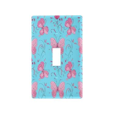Imagem de Wassud Placa de cobertura de interruptor de luz borboletas com tampas de tomada decorativas rosa placa de parede para tomadas elétricas interruptor único 11 x 7 cm