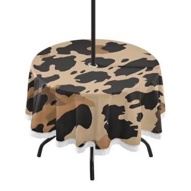 Imagem de CEBUGI Toalha de mesa redonda para uso ao ar livre, estampa animal, impermeável, com furo Umberlla, capa de mesa lavável para pátio, cozinha, sala de jantar, 152 cm