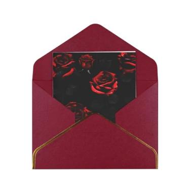 Imagem de SKKNT Cartões de felicitações para todas as ocasiões com impressão de rosas vermelhas e pretas versáteis com envelopes 11,4 x 15,2 cm