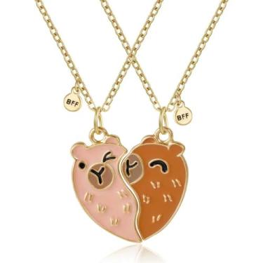 Imagem de HANRESHE Colar de capivara marrom para melhor amigo com coração para 2 lindos colares de amizade animal melhor amigo joia presente