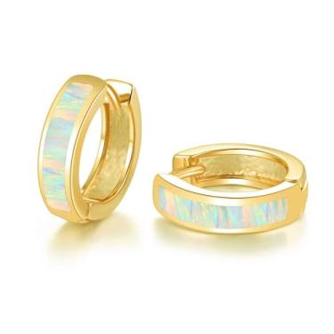 Imagem de Brincos de opala incrustados na moda argolas banhadas a ouro 14 k delicados brancos pequenos brincos de opala azul verde pedras preciosas presentes para mulheres, Cobre, Opala