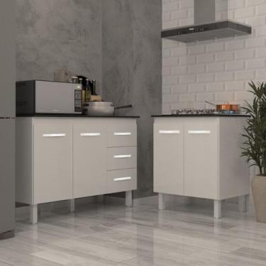 Imagem de Balcão Para Cooktop 5 Bocas Fran Branco e Armário Bruna 118 cm Cozinha