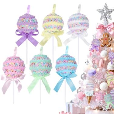 Imagem de 6 peças de decorações de Natal Candyland, pirulito pendurado, decoração de árvore de Natal, decoração de festa de aniversário de Natal, enfeites de Natal, artesanato (6, pirulito redondo)