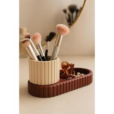 Imagem de As caixas organizadoras de mesa Porta Caneta, caixas para cosméticos e pequenas joias são ideais para cozinhas, salas de estar, quartos e decorações de estilo moderno(Marrom com areia)