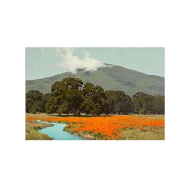 Imagem de BMZFYBS Arte de parede paisagem imagem em tela - árvore flor campo rio decoração moderna pintura impressão para sala de estar quarto 20x30cm8x12in sem moldura