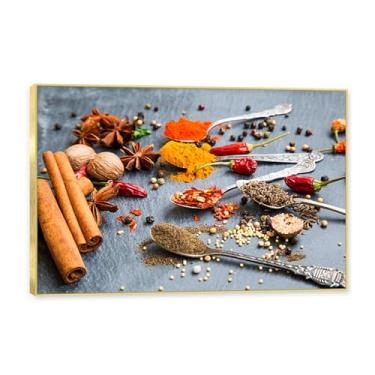 Imagem de NHLDZYH Moldura dourada. Tela decorativa cozinha, arte vintage especiarias coloridas, arte de parede quadros para sala de estar quarto cozinha. B41. 60x90cm