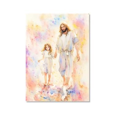 Imagem de Aquarela Jesus Retrato Deus Cristão Arte de Parede Cristo Impressão em Tela Pintura Imagens de Parede para Sala de Estar Decoração de Casa (SKU5,12 x 45,7 cm = (30 x 45 cm), sem moldura)