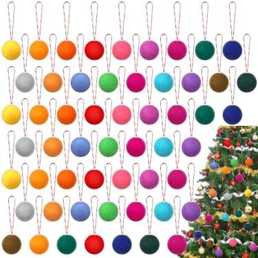 Imagem de Wonderjune 64 bolas de feltro de lã, enfeites de Natal, decorações de árvore de Natal de 3,8 cm, decoração de pompom DIY (multicolorido)