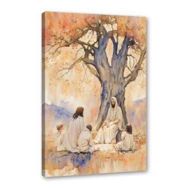 Imagem de Aquarela Jesus Retrato Deus Cristão Arte de Parede Cristo Impressão em Tela Pintura Imagens de Parede para Sala de Estar Decoração de Casa (SKU3,12 x 45,7 cm = (30 x 45 cm), Emoldurado (Tela