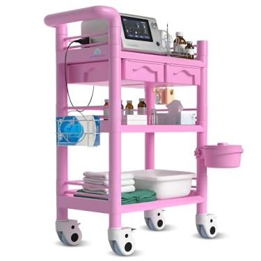 Imagem de Averian Carrinho médico ABS de 3 níveis com rodas e gavetas, rosa deslumbrante | Carrinho com capacidade de 150 kg com rodízios bloqueáveis | Estação móvel de fornecimento para clínicas, laboratórios